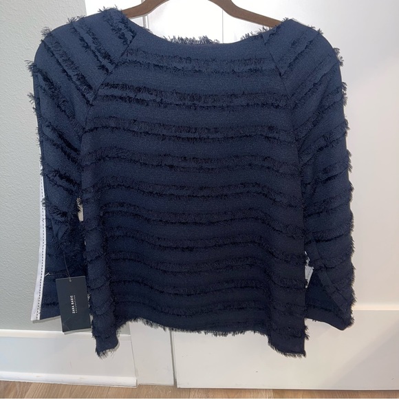 Zara Fringe Long Sleeve Black and White Top Small - Picture 2 of 5